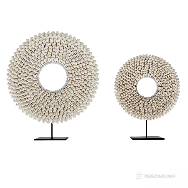 Two Decorative Circular Beaded Wall Art Pieces with Hollow Center and Black Stands 3d model 