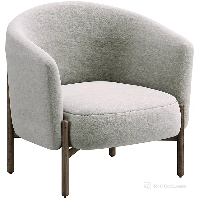 Modern Light Gray Fabric Accent Chair With Curved Armrests And Wooden Legs 3d model 