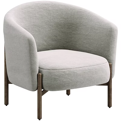 Modern Light Gray Fabric Accent Chair With Curved Armrests And Wooden Legs 3d model