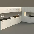 Modern Kitchen Interior With White Wall And Base Cabinets Black Countertop Sink And Decorative Plant