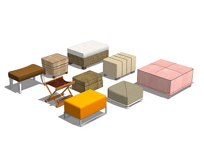 Stylish Sofa Stools in Multiple Colors with Various Designs and Comfortable Seats 3d model