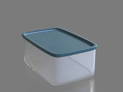 Transparent Plastic Rectangular Storage Container With Blue Lid For Home Organization 3d model