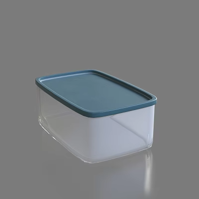Transparent Plastic Rectangular Storage Container With Blue Lid For Home Organization 3d model