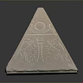 Scenic White Pyramid with Ancient Carvings Symbols Figures and Reflection on Dark Background