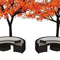 Modern Outdoor Sofa with Curved Design Under Vibrant Orange Red Leaf Trees 3d model
