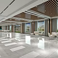 Spacious Modern Front Desk Reception Area With White Waiting Chairs And Green Decorative Plants