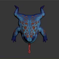 Blue Toad With Orange Spots Plump Body And Long Red Tongue Sticking Out