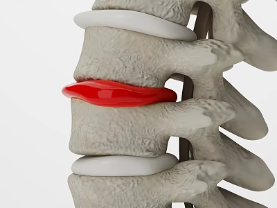 Medical 3D Spinal Model Showing Red Highlighted Disc And Vertebrae 3d model