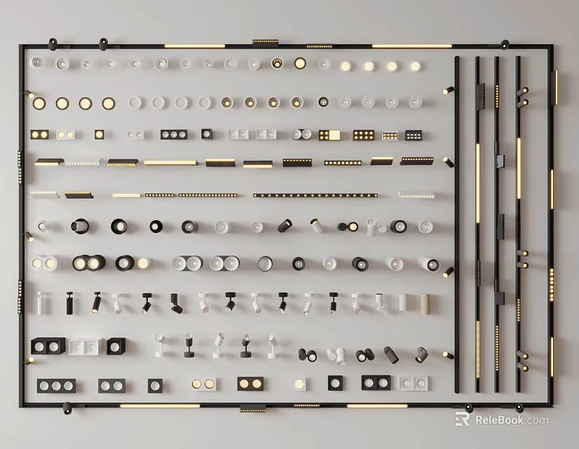 Various Downlights And Spotlights With Multiple Styles Sizes And Installation Accessories 3d model 