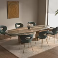 Modern Restaurant Interior With Oval Dining Table Green Chairs Gold Legs And Wooden Decorative Painting