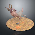 3D Fantasy Creature Figurine With Antlers Large Eyes And Patterned Circular Base 3d model