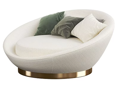 White Lazy Sofa With Gold Base And Green Grey White Pillows 3d model