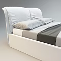 Modern Double Bed with White Headboard Frame Pillows and Gray White Layered Bedspread 3d model