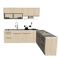 Modern Kitchen Light Colored Cabinets With Countertop Sink Gas Stove And Fruit Plate