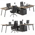 Modern Office Desk With Computer Monitor Black Chair Drawer Cabinet And Stationery