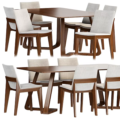 Modern Wooden Dining Table Set With Upholstered Chairs And Natural Wood Finish Design 3d model