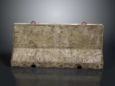 Roadside Weathered Concrete Barrier With Red Rings And Bottom Holes 3d model