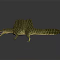 Spinosaurus Dinosaur Model With Spiked Sail Open Mouth Sharp Teeth And Green Yellow Striped Skin