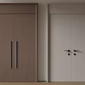 Brown And Light Gray Wooden Double Doors With Vertical Handles And Round Knobs Interior Design 3d model