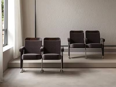 Dark Public Chairs with Armrests and Metal Legs in Indoor Space 3d model