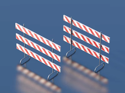 Road Facilities Featuring Red And White Striped Barriers With Metal Stands 3d model