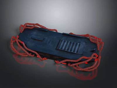 Black Rectangular Device With Red Coiled Structures And Glossy Reflective Base 3d model