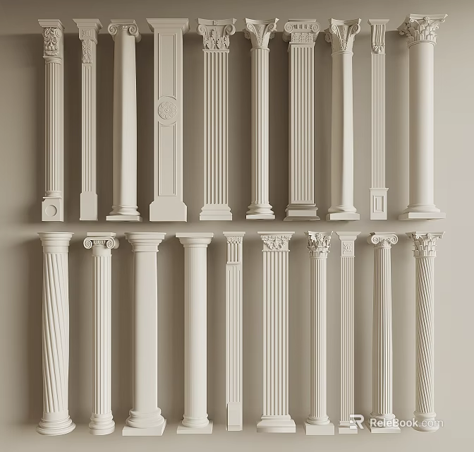 Collection Of Roman Columns With Various Designs 3d model 