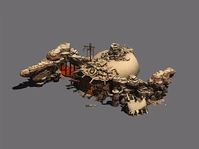 Intricate Fantasy Style Structure With Rock Formations Dome Ornamental Carvings And Mechanical Details 3d model
