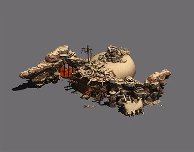 Intricate Fantasy Style Structure With Rock Formations Dome Ornamental Carvings And Mechanical Details 3d model