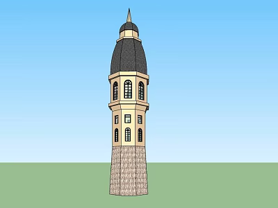 Elegant Classical Tower With Black Dome Arched Windows And Stone Base Structure 3d model