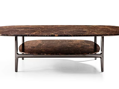 Elegant Dark Brown Marble Coffee Table With Double Layer Metal Frame Design 3d model