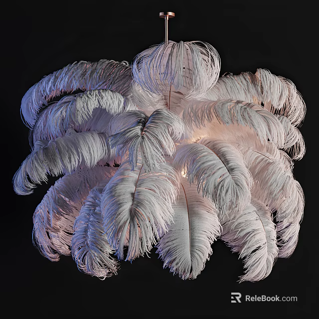 Large Decorative Feather Chandelier With Soft White Feathers And Elegant Lighting Design 3d model 