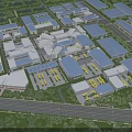 Aerial View Of Large Industrial Factory Complex With Multiple Buildings And Greenery