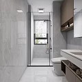 Modern Bathroom With Smart Toilet Vanity And Glass Shower