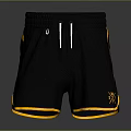 Black Mesh Sports Shorts With Yellow Trim Drawstring And Emblem Design