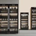 Black Glass Door Display Cabinets With Illuminated Interior And Tableware Storage
