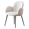 Beige Upholstered Stool with Armrests and Black Metal Legs Modern Contemporary Design