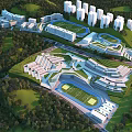 Modern School Campus Buildings with Green Surroundings Sports Field Track and Facilities