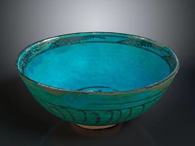 Hand Carved Turquoise Decorative Bowl With Intricate Patterns And Artisan Craftsmanship 3d model