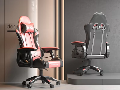 Modern Red Black And Gray Gaming Chairs With Adjustable Backrest And Wheels 3d model