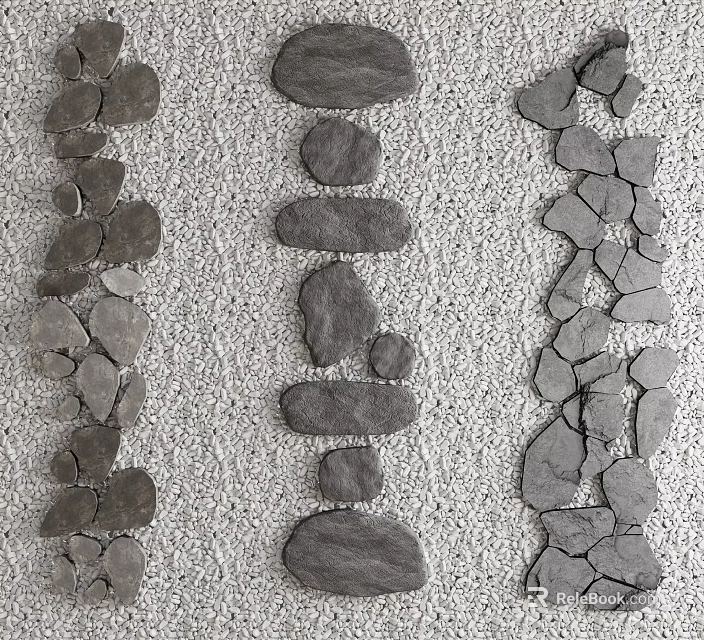 Natural Rockery Stones Landscape Design With Various Sizes And Sand Arrangement 3d model 