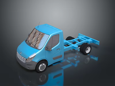Blue Truck Chassis Model Featuring Driver Cab And Reflective Surface 3d model