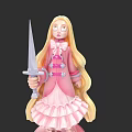 Woman With Long Blonde Hair In Pink Bow Dress Holding Silver Sword