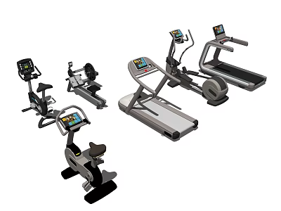 Modern Home Gym Fitness Equipment Including Treadmill Exercise Bike Elliptical Trainer With Digital Displays 3d model