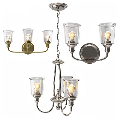 Modern and Classic Chandeliers with Glass Shades Metal Frames and Vintage Bulbs Lighting Fixtures 3d model