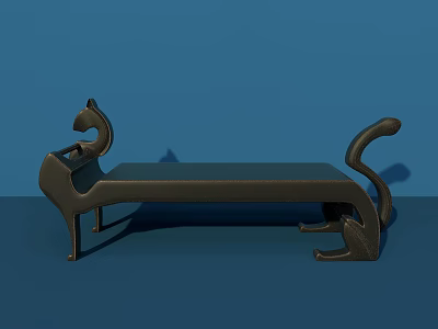 Modern Cat Shaped Coffee Table With Metallic Finish And Unique Tail Support Design 3d model