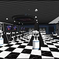 Futuristic Gaming Lounge Interior With Checkered Floor White Chairs And Screens