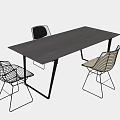Modern Dining Table and Chairs with Wooden Top Metal Frame Woven Seats and Sleek Legs