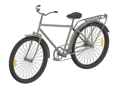 Green Bicycle With Blue Handlebars Black Seat Rear Rack And Fenders 3d model