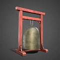 Decorative Ornament Set With Wooden Stand And Bronze Bell Featuring Intricate Carvings